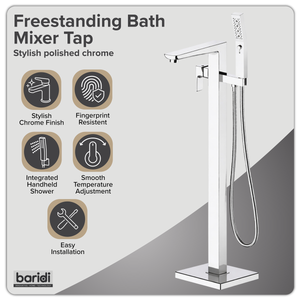 Baridi DH400 Freestanding Bath Mixer Tap with Shower - Chrome - additional view 8
