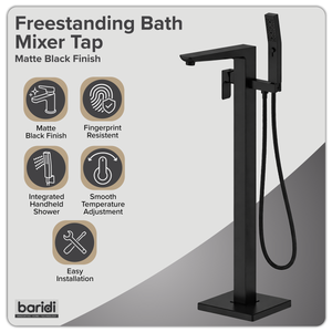 Baridi DH401 Freestanding Bath Mixer Tap with Shower - Matt Black - additional view 9