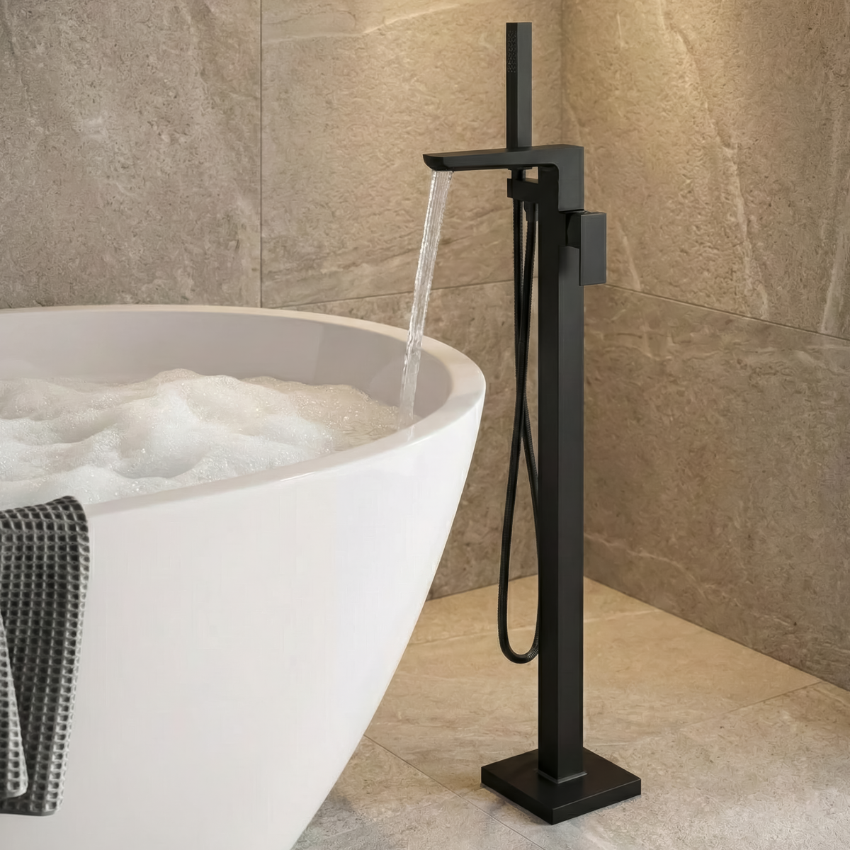 Baridi DH401 Freestanding Bath Mixer Tap with Shower - Matt Black - additional view 3