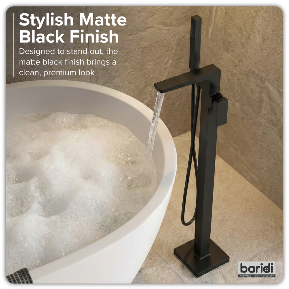 Baridi DH401 Freestanding Bath Mixer Tap with Shower - Matt Black - additional view 10