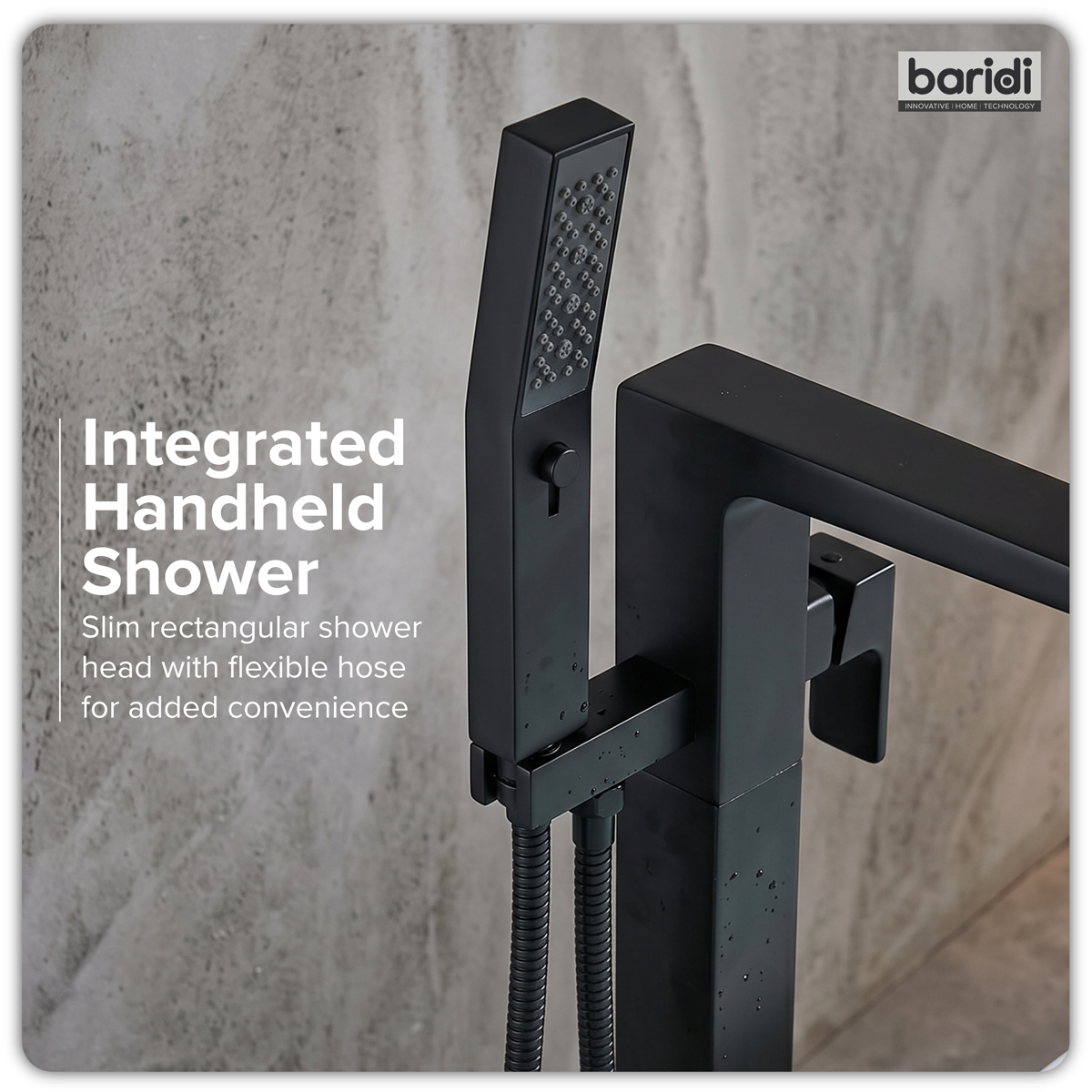 Baridi DH401 Freestanding Bath Mixer Tap with Shower - Matt Black - additional view 8