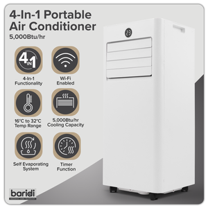 Baridi DH412 4-in-1 Portable Air Conditioner with Window Sealing Kit 5,000Btu/hr - White - additional view 7