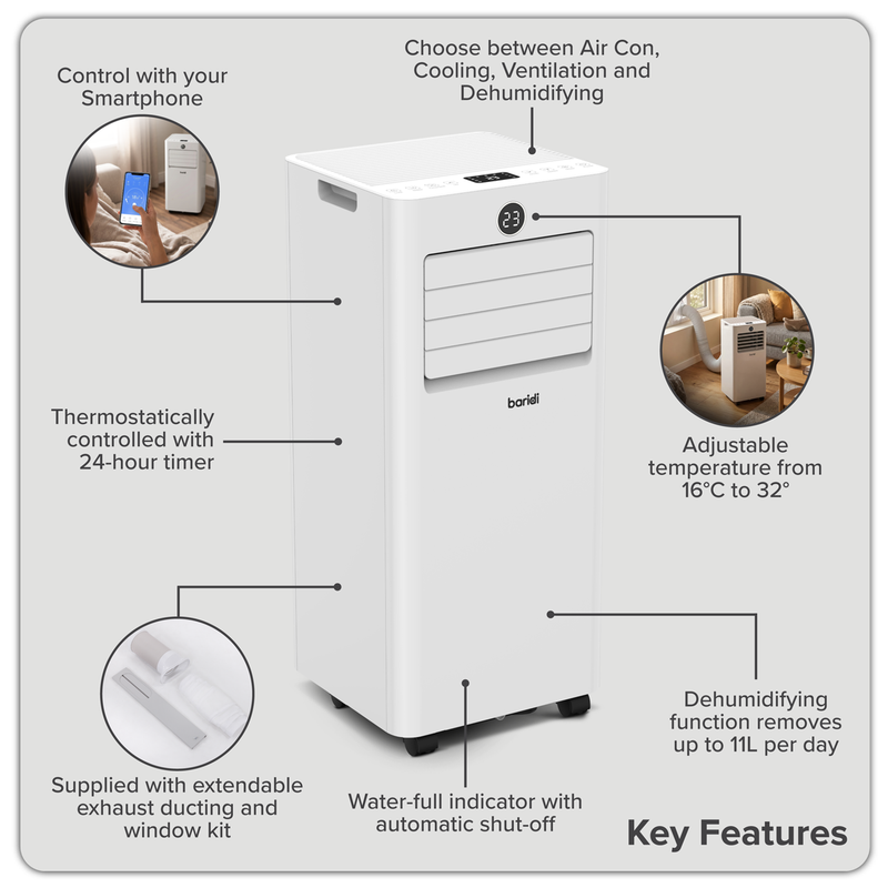 Baridi DH412 4-in-1 Portable Air Conditioner with Window Sealing Kit 5,000Btu/hr - White - additional view 8