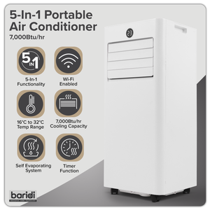Baridi DH413 5-in-1 Portable Air Conditioner/Dehumidifier/Air Cooler with Window Sealing Kit 7,000Btu/hr - additional view 14