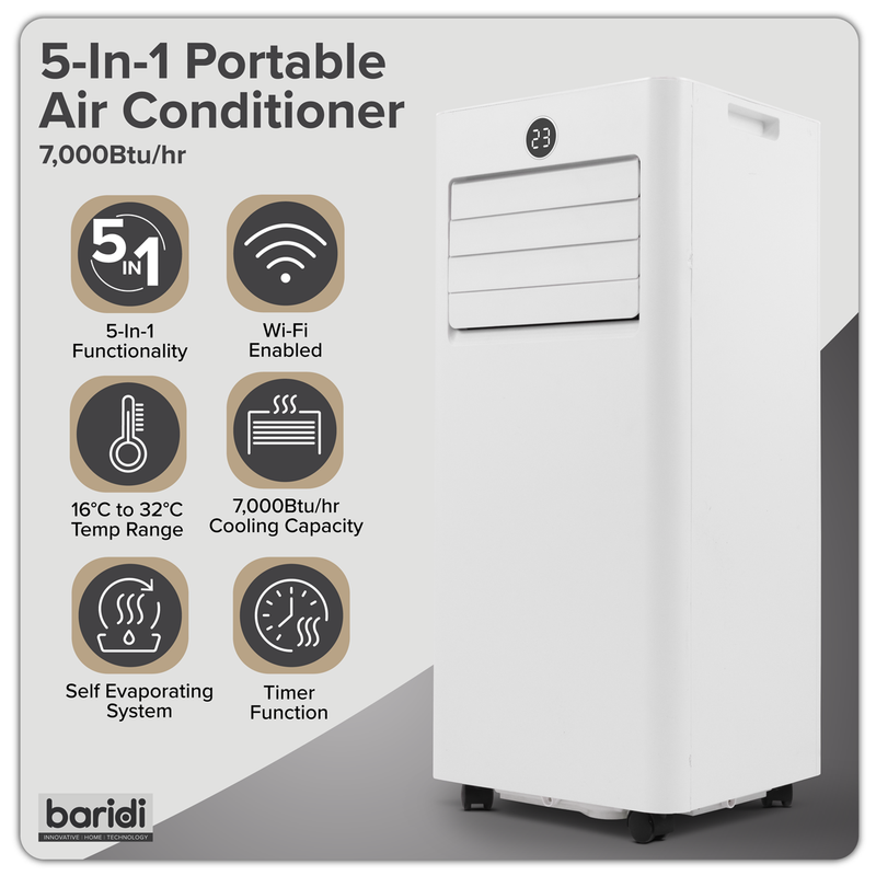 Baridi DH413 5-in-1 Portable Air Conditioner/Dehumidifier/Air Cooler with Window Sealing Kit 7,000Btu/hr - additional view 14