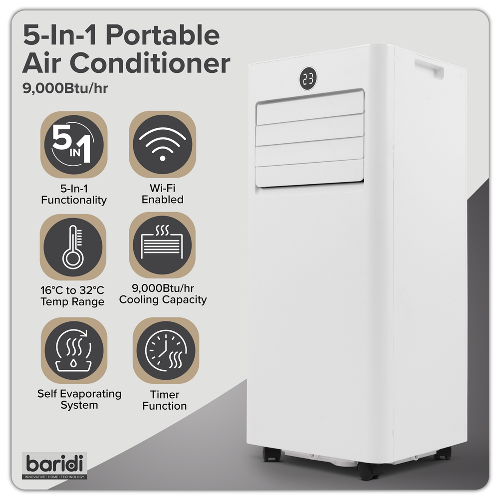Baridi DH414 5-in-1 Portable Air Conditioner/Dehumidifier/Air Cooler with Window Sealing Kit 9,000Btu/hr - additional view 5