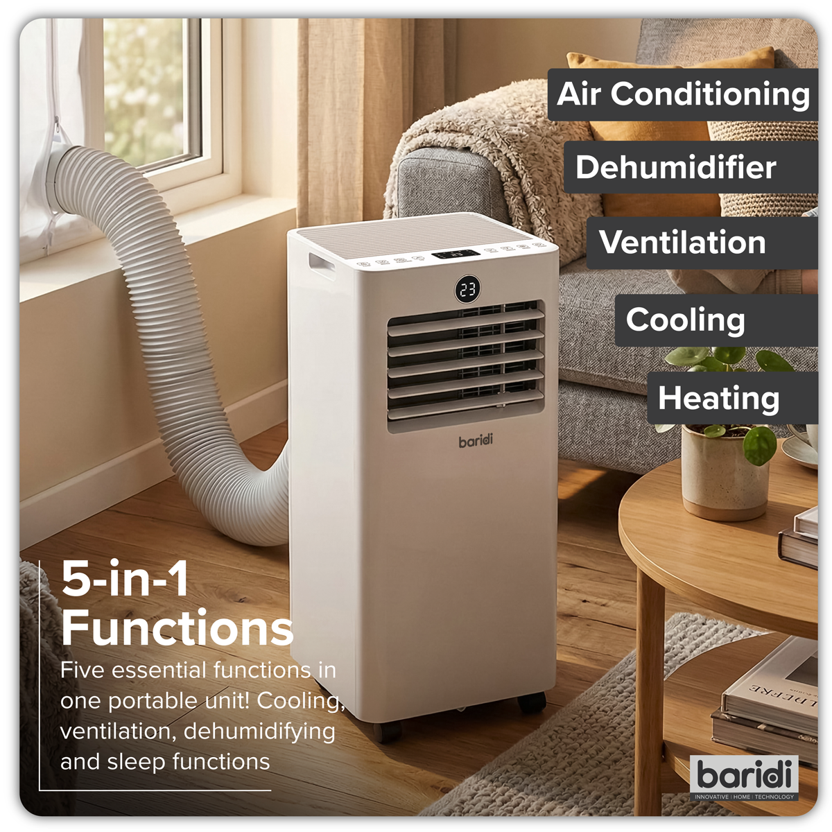 Baridi DH414 5-in-1 Portable Air Conditioner/Dehumidifier/Air Cooler with Window Sealing Kit 9,000Btu/hr - additional view 7