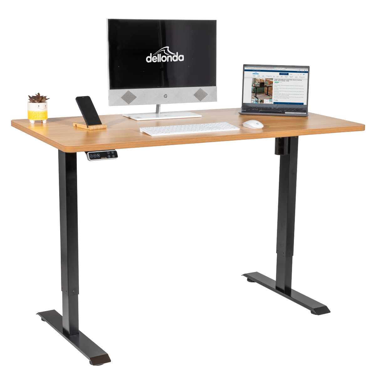 Dellonda DH41 Oak Electric Adjustable-Height Standing Desk with Memory, Quiet & Fast 1400 x 700mm - additional view 9