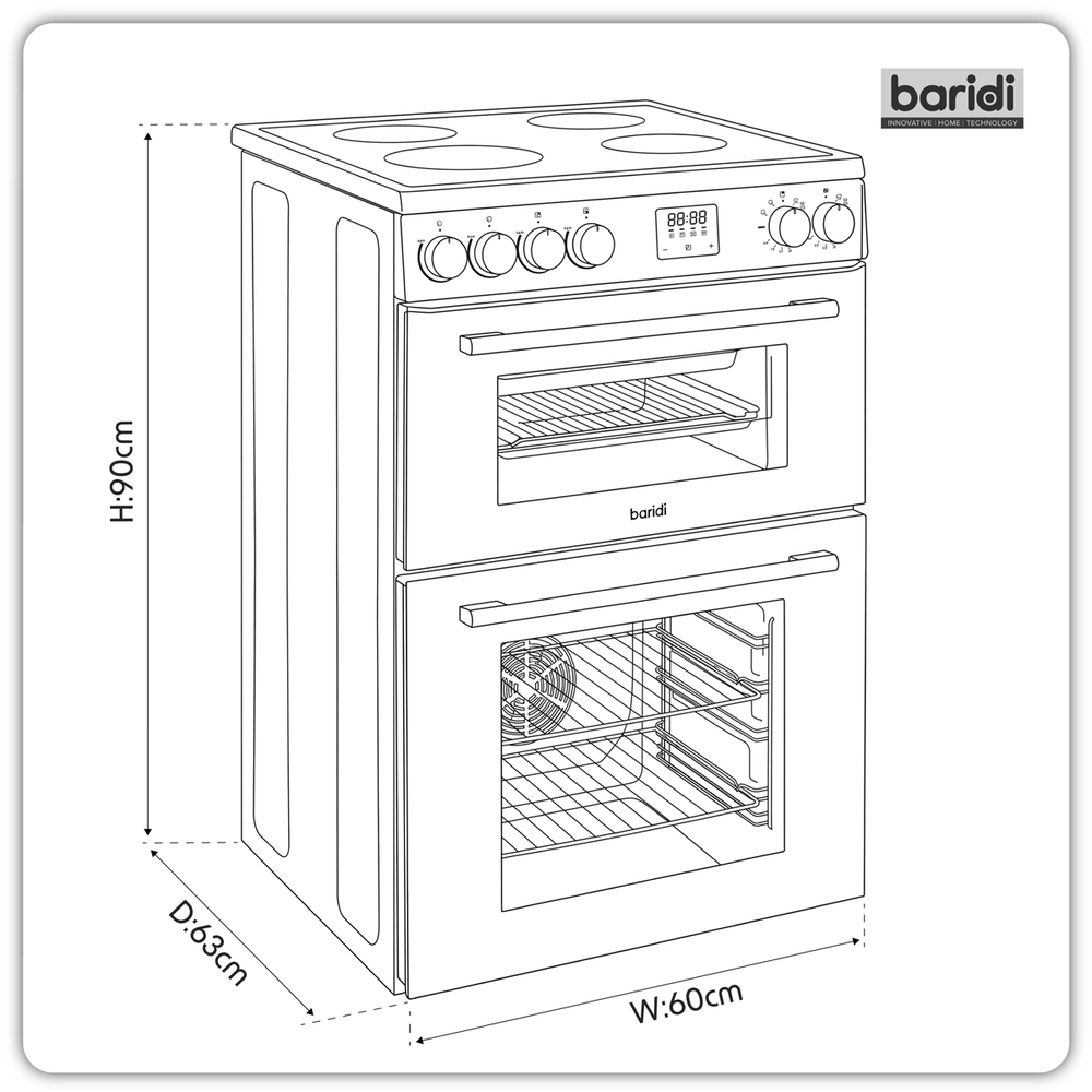 Baridi DH429 60cm Freestanding Cooker with 99L Double Cavity & Ceramic Hob - Black - additional view 13