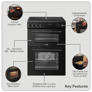 Baridi DH429 60cm Freestanding Cooker with 99L Double Cavity & Ceramic Hob - Black - additional view 2