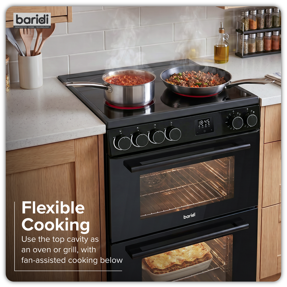 Baridi DH429 60cm Freestanding Cooker with 99L Double Cavity & Ceramic Hob - Black - additional view 9