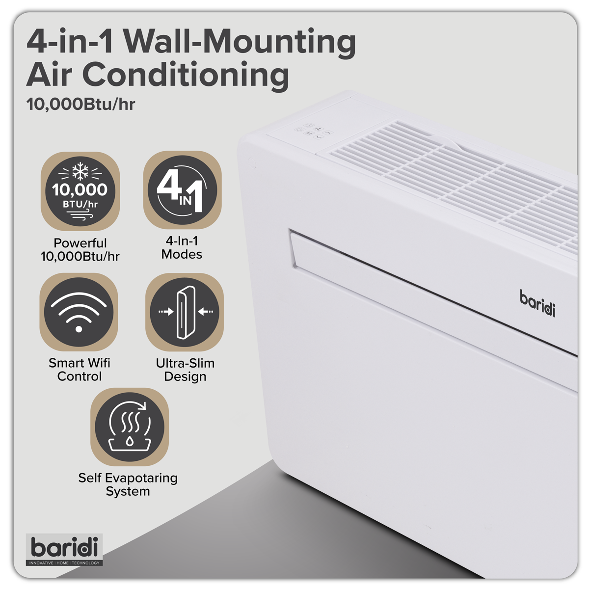 Baridi DH432 4-in-1 Smart Monobloc Wall-Mounting Air Conditioning Unit 10,000Btu/hr - White - additional view 8