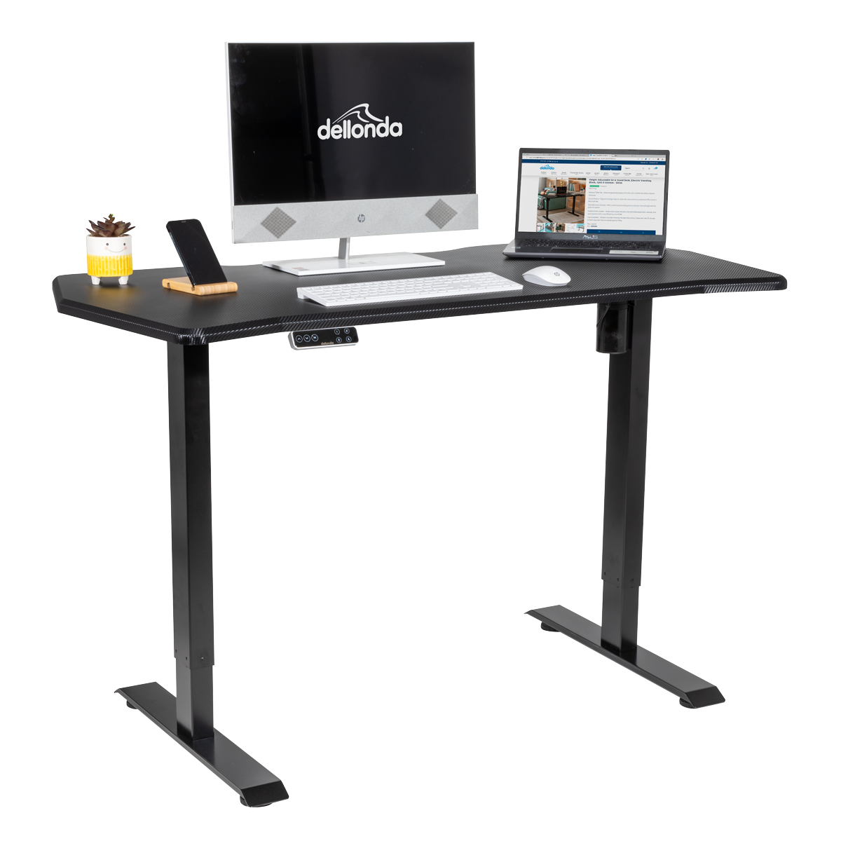 Dellonda DH43 Carbon Fibre Effect Electric Height Adjustable Standing Desk with Memory, Quiet, 1400 x - additional view 4