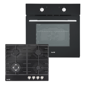 Baridi DH446 Integrated Fan-Assisted Oven & Black Glass Gas Hob Appliance Bundle - 60cm