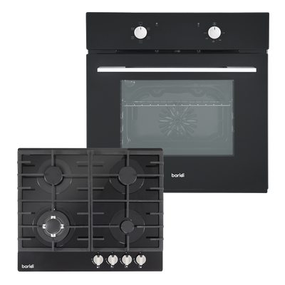 Baridi DH446 Integrated Fan-Assisted Oven & Black Glass Gas Hob Appliance Bundle - 60cm