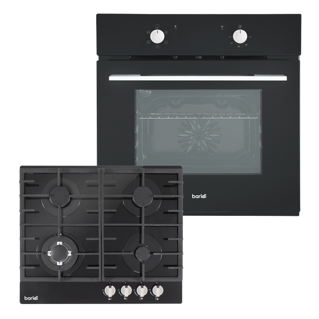Baridi DH446 Integrated Fan-Assisted Oven & Black Glass Gas Hob Appliance Bundle - 60cm