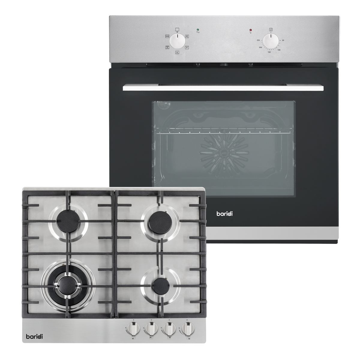 Baridi DH447 Integrated Fan-Assisted Oven & Stainless-Steel Gas Hob Appliance Bundle - 60cm