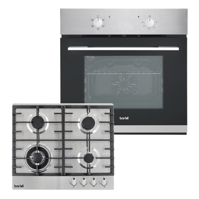 Baridi DH447 Integrated Fan-Assisted Oven & Stainless-Steel Gas Hob Appliance Bundle - 60cm