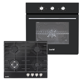 Baridi DH448 Integrated Fan-Assisted Oven with Timer & Black Glass Gas Hob Appliance Bundle - 60cm