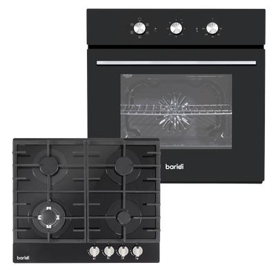 Baridi DH448 Integrated Fan-Assisted Oven with Timer & Black Glass Gas Hob Appliance Bundle - 60cm