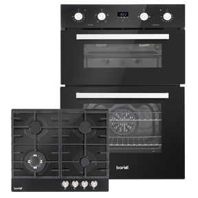 Baridi DH449 72cm Built-Under Double Oven & Black Glass Gas Hob Appliance Bundle - 60cm Wide