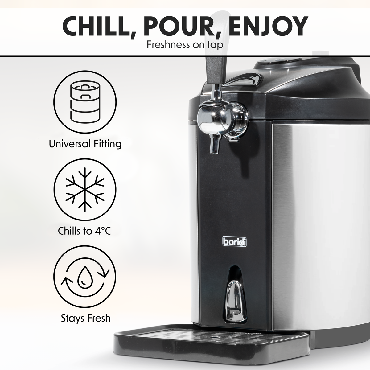 Baridi DH49 Mini Keg Draft Beer Dispenser Tap with Integrated Cooling 5L Capacity - additional view 7