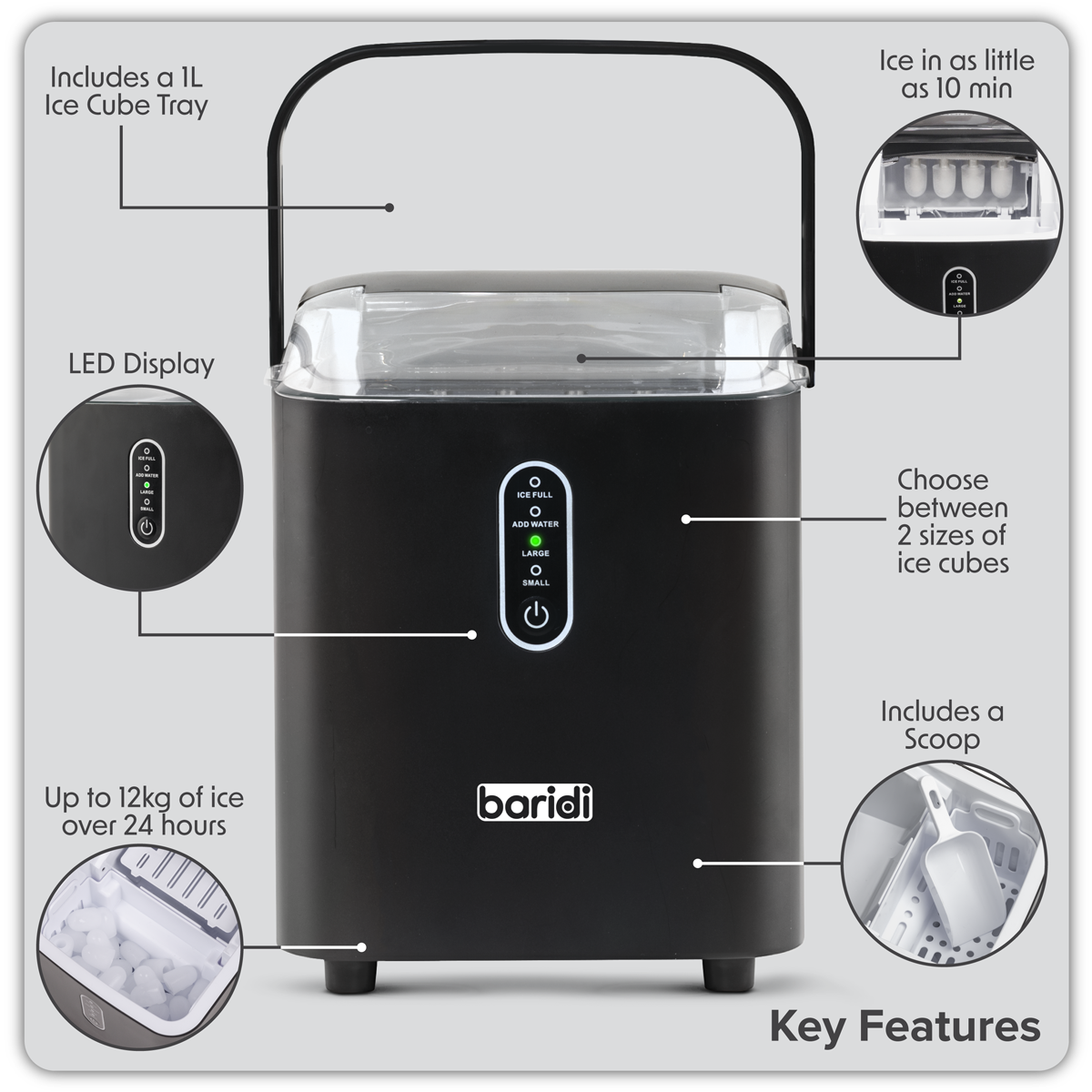Baridi DH52 Ice Cube Maker with LED Display & 10 Minute Freeze - additional view 9