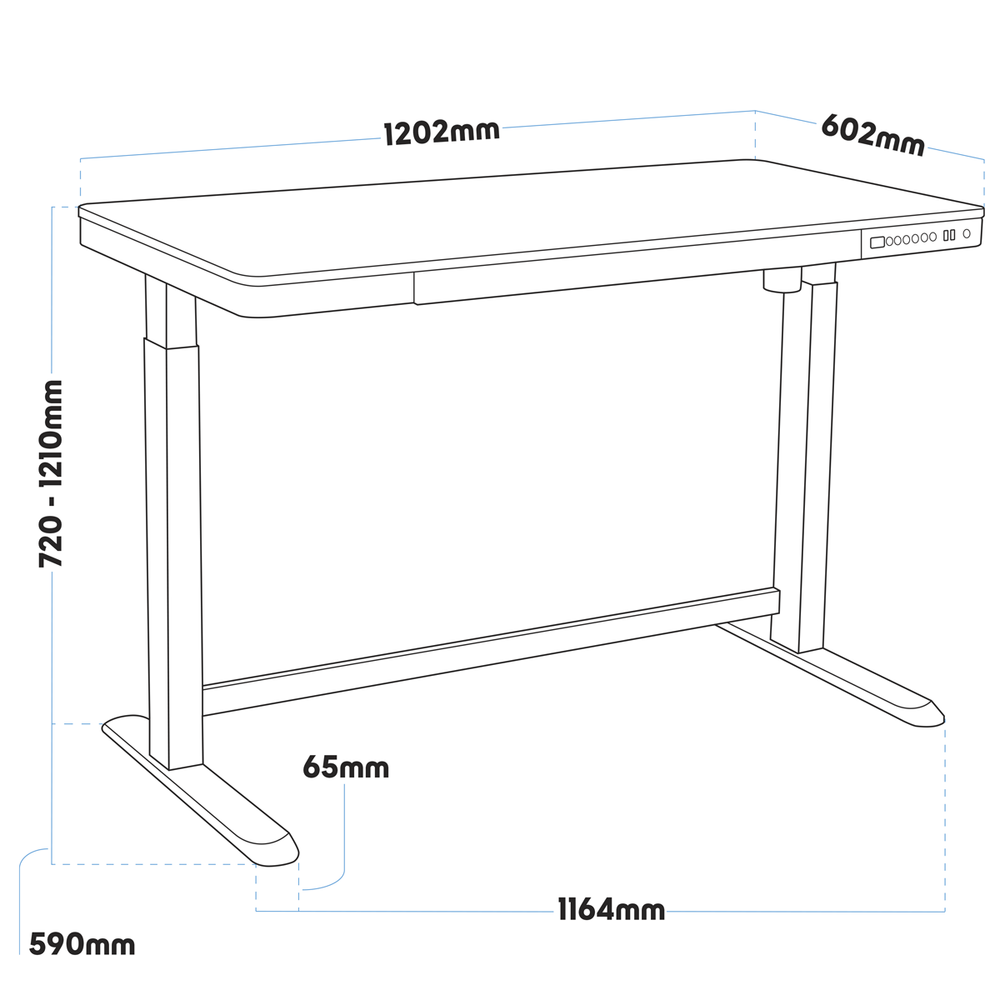 Dellonda DH53 Single Motor Ultra-Quiet Electric Desk with Control Panel, USB Port & Drawer - Black - additional view 8