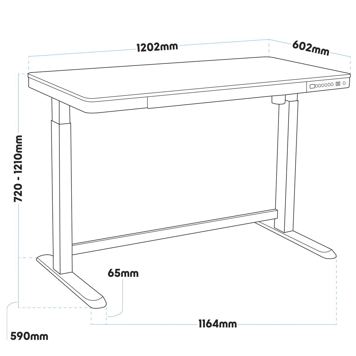 Dellonda DH53 Single Motor Ultra-Quiet Electric Desk with Control Panel, USB Port & Drawer - Black - additional view 8