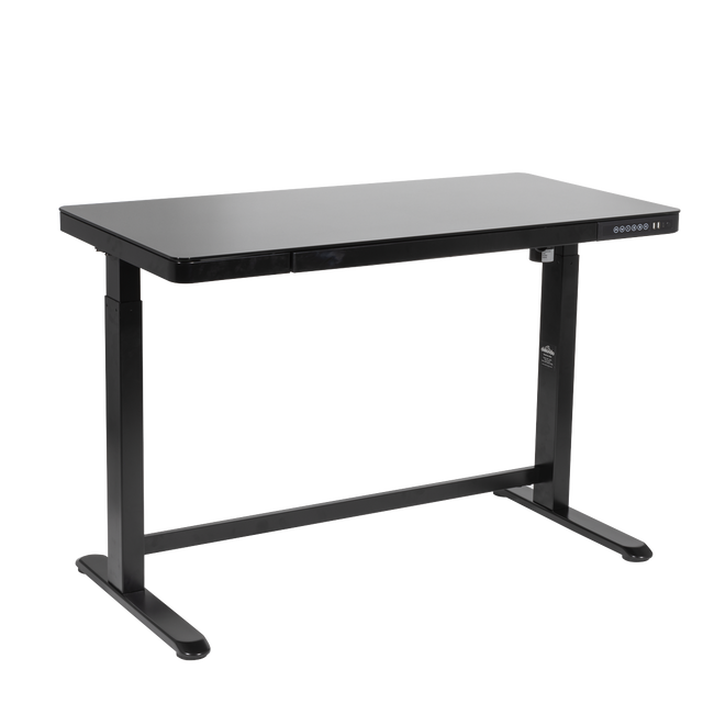 Dellonda DH53 Single Motor Ultra-Quiet Electric Desk with Control Panel, USB Port & Drawer - Black Desktop