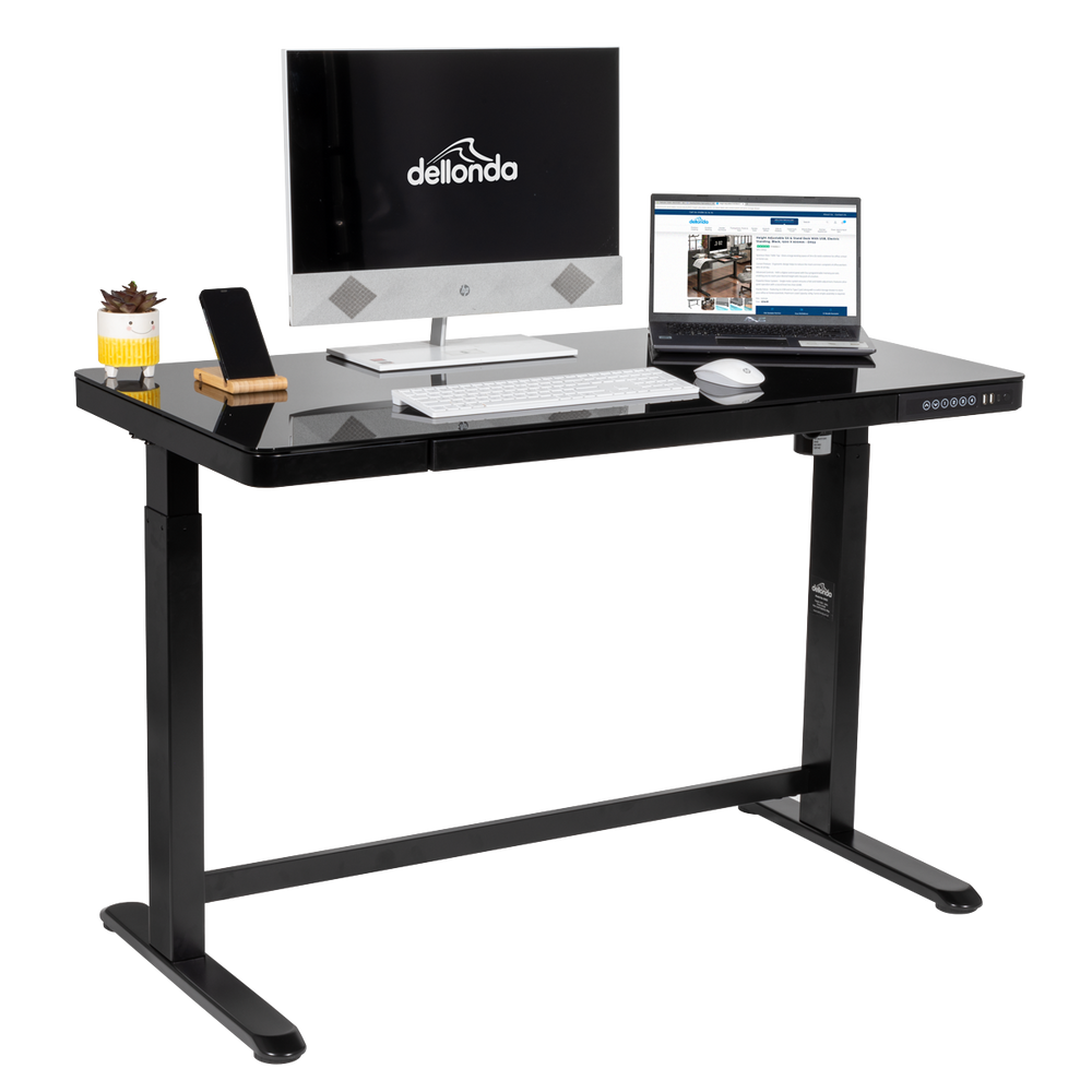 Dellonda DH53 Single Motor Ultra-Quiet Electric Desk with Control Panel, USB Port & Drawer - Black - additional view 5
