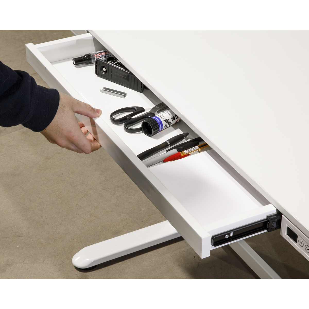 Dellonda DH54 Single Motor Ultra-Quiet Electric Desk with Control Panel, USB Port & Drawer - White - additional view 8