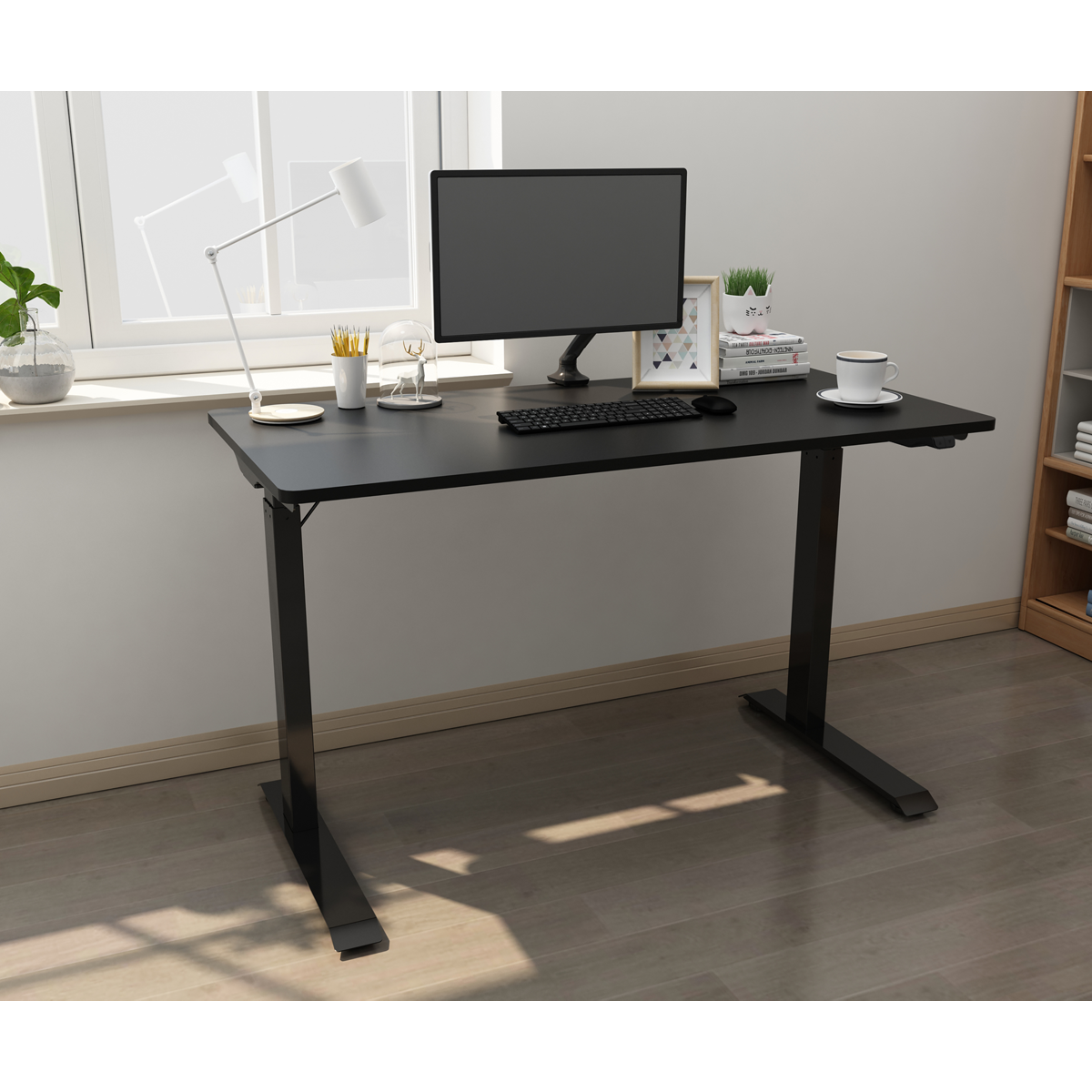 Dellonda DH55 Single Motor Ultra-Quiet Adjustable-Height Electric Sit/Stand Desk - Black Desktop - additional view 6