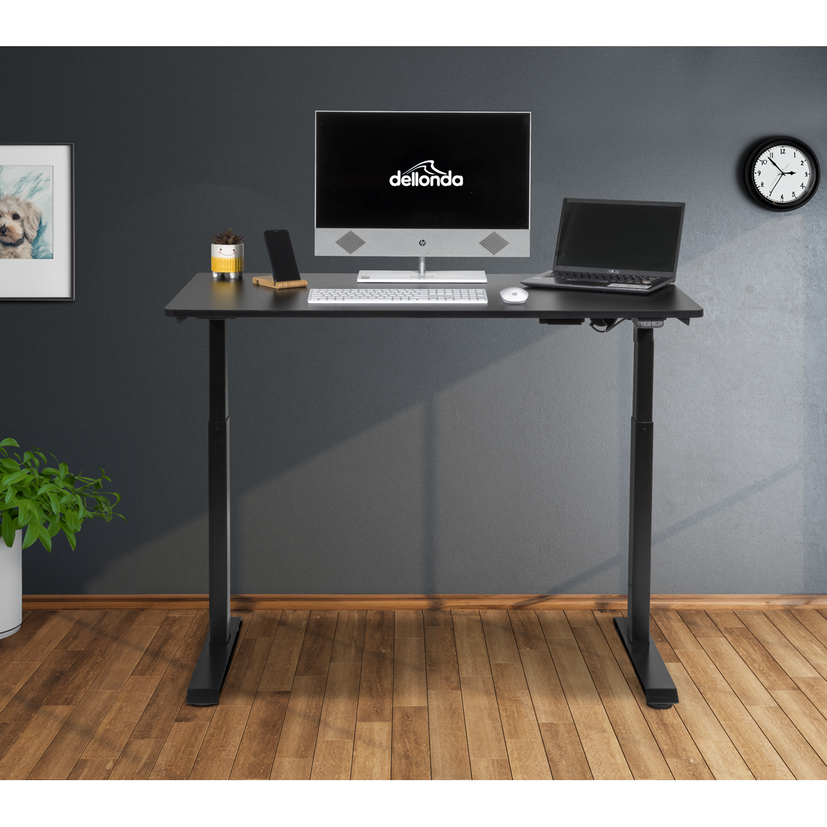 Dellonda DH55 Single Motor Ultra-Quiet Adjustable-Height Electric Sit/Stand Desk - Black Desktop - additional view 4