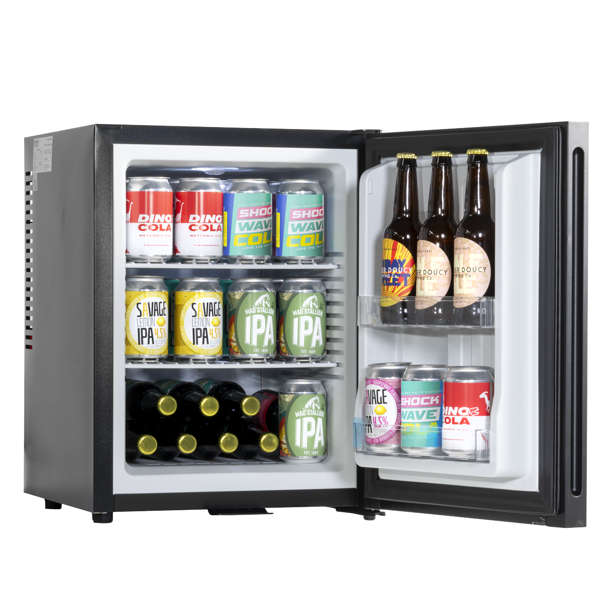 Baridi DH58 Mini Drinks & Wine Fridge with Wire Shelves, LED Light & Security Lock 35L - Black