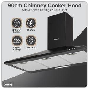 Baridi DH59 Cooker Hood, Chimney Style with Carbon Filters 90cm - Black - additional view 4