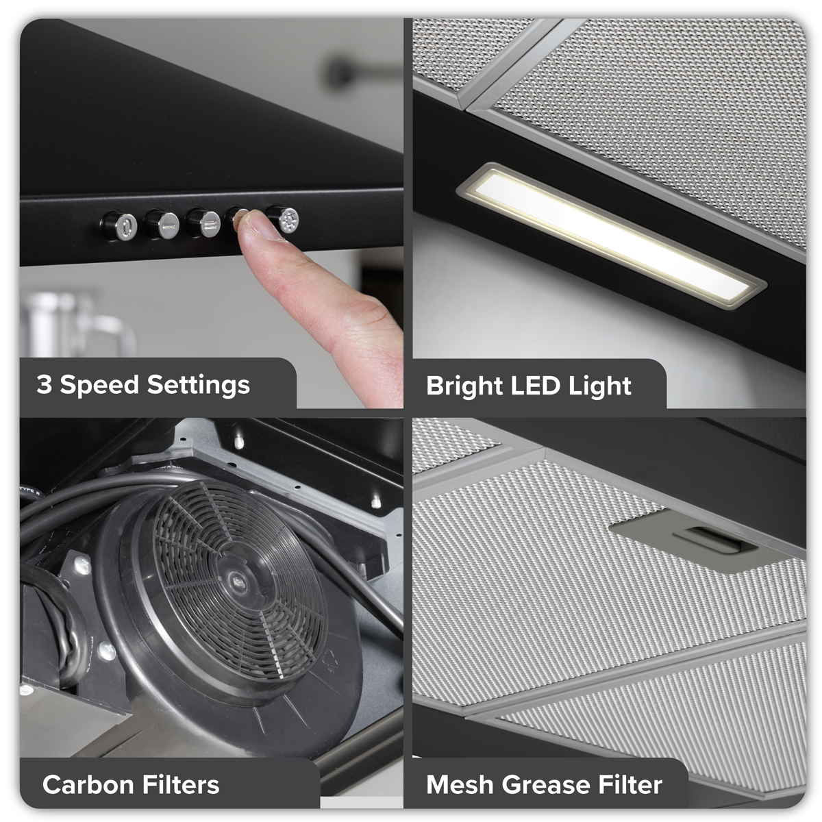 Baridi DH59 Cooker Hood, Chimney Style with Carbon Filters 90cm - Black - additional view 2