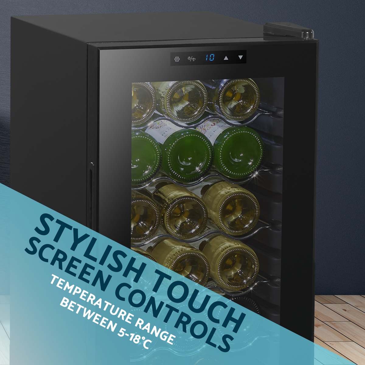 Baridi DH6 18 Bottle Wine Fridge with Digital Touch Screen Controls & LED Light - Black - additional view 12