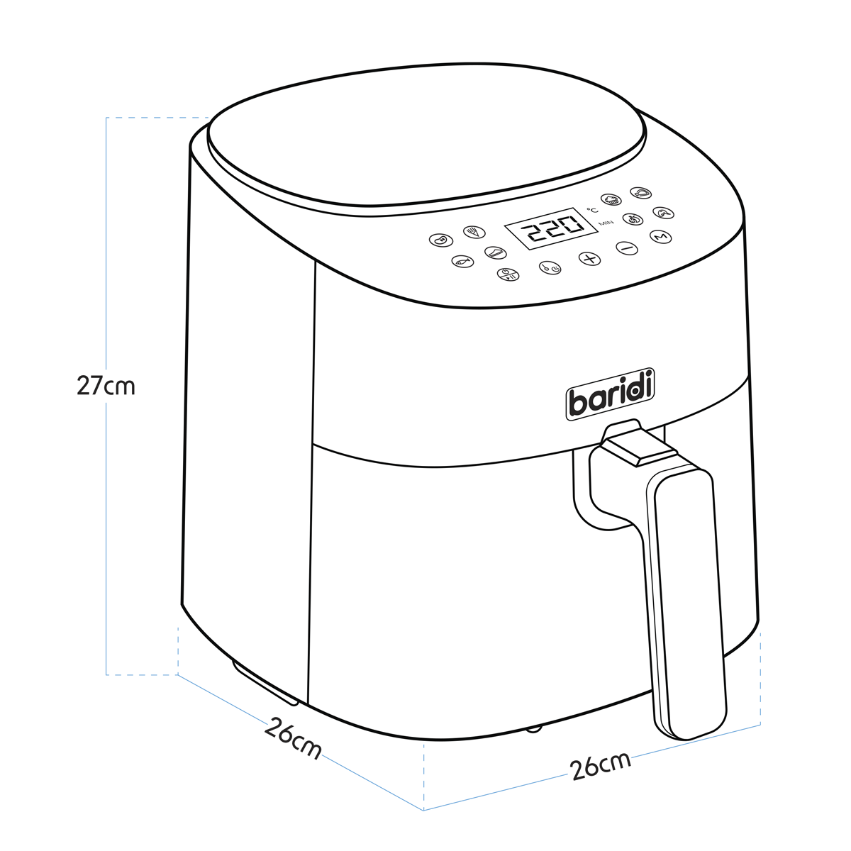 Baridi DH60 Single Zone Air Fryer with 8 Preset Functions 3.5L Capacity - additional view 12