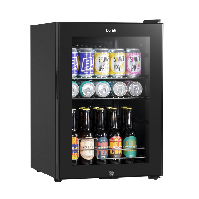 Baridi DH62 Beer & Drinks Fridge with Wire Shelves, LED Light & Security Lock 60L - Black