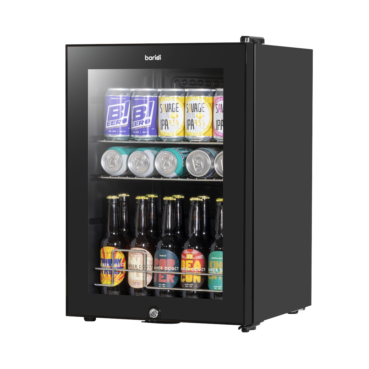 Baridi DH62 Beer & Drinks Fridge with Wire Shelves, LED Light & Security Lock 60L - Black - additional view 7