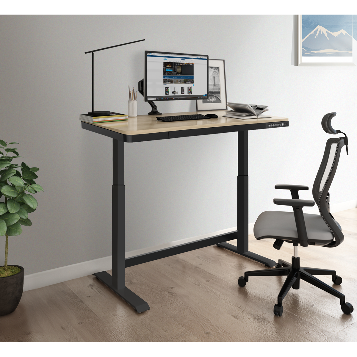 Dellonda DH65 Single Motor Ultra-Quiet Electric Desk with Control Panel, USB Port & Drawer - Oak Desktop - additional view 7