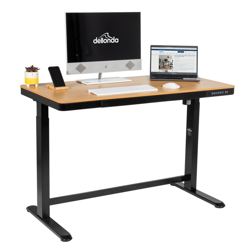 Dellonda DH65 Single Motor Ultra-Quiet Electric Desk with Control Panel, USB Port & Drawer - Oak Desktop - additional view 4