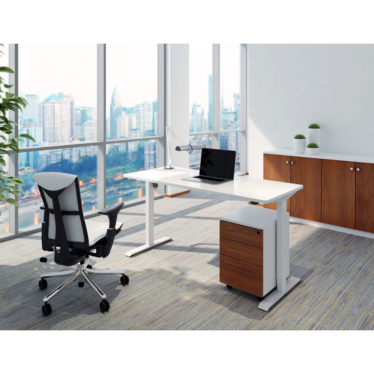 Dellonda DH67 Single Motor Ultra-Quiet Adjustable-Height Electric Sit/Stand Desk - White Desktop - additional view 6