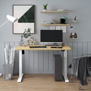 Dellonda DH68 Single Motor Ultra-Quiet Adjustable-Height Electric Sit/Stand Desk - Oak Desktop - additional view 6