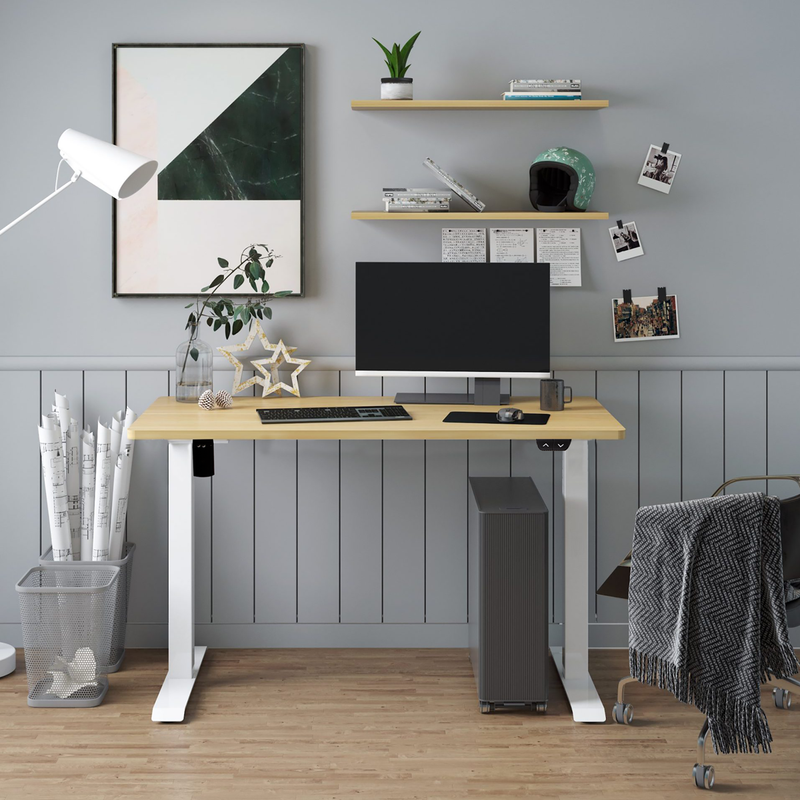 Dellonda DH68 Single Motor Ultra-Quiet Adjustable-Height Electric Sit/Stand Desk - Oak Desktop - additional view 6