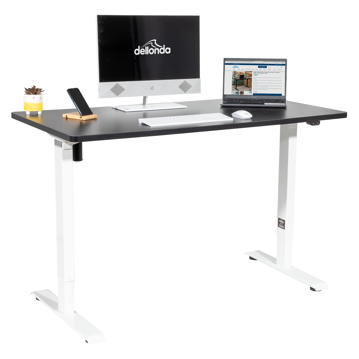 Dellonda DH69 Single Motor Ultra-Quiet Adjustable-Height Electric Sit/Stand Desk - Black Desktop - additional view 4
