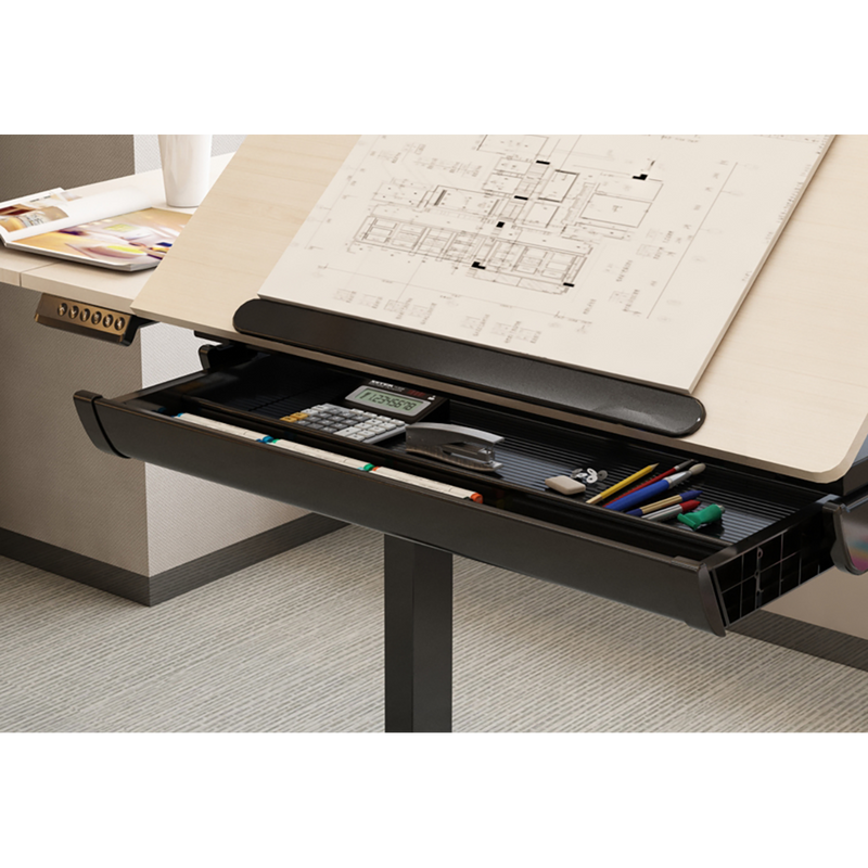 Dellonda DH71 Single Motor Ultra-Quiet Electric Adjustable Drawing Table with 40° Tilt, Drawer & Side - additional view 6