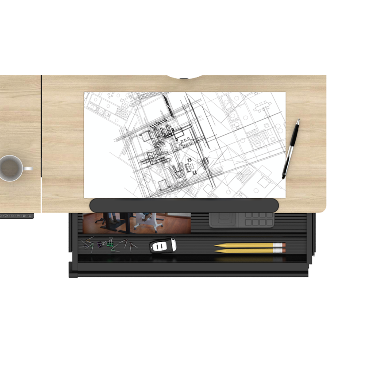Dellonda DH71 Single Motor Ultra-Quiet Electric Adjustable Drawing Table with 40° Tilt, Drawer & Side - additional view 7