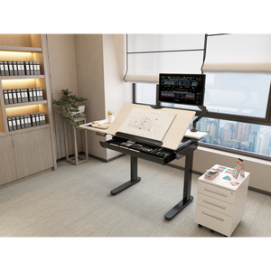 Dellonda DH71 Single Motor Ultra-Quiet Electric Adjustable Drawing Table with 40° Tilt, Drawer & Side - additional view 8